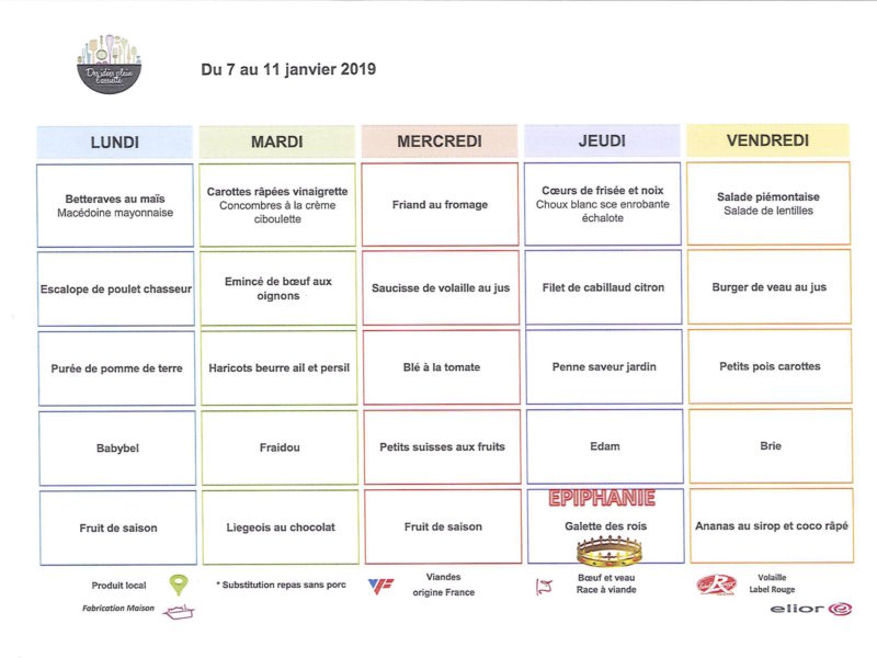 Menu janvier 1 Menu janvier 1