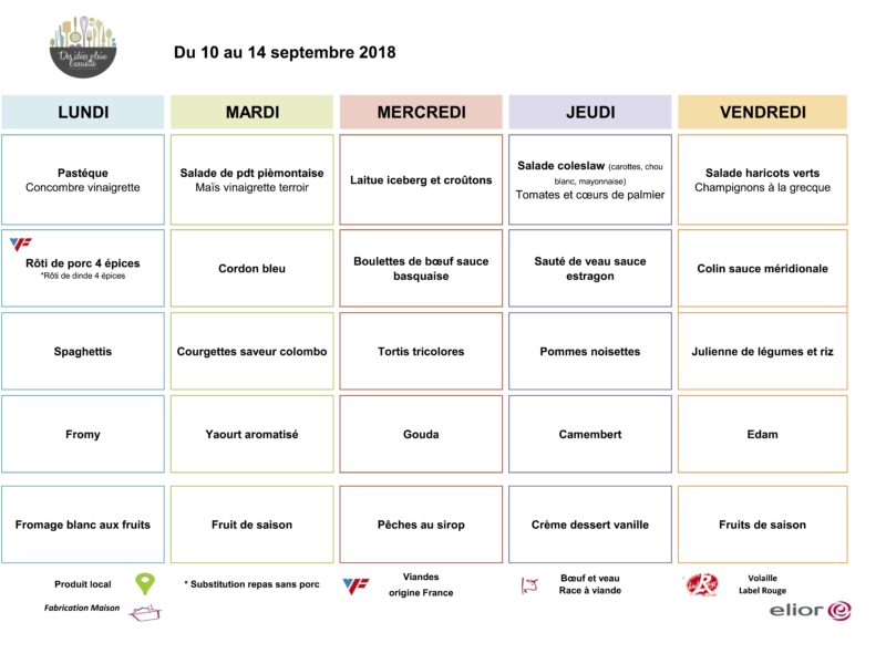 Menus RIMOGNE SEM2 Septembre 2018 Menus RIMOGNE SEM2 Septembre 2018