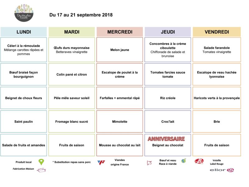 Menus RIMOGNE SEM3 Septembre 2018 Menus RIMOGNE SEM3 Septembre 2018